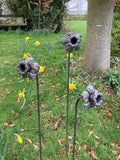 SET OF 3 RUSTY METAL 1M DAFFODIL GARDEN SUPPORTS STAKES