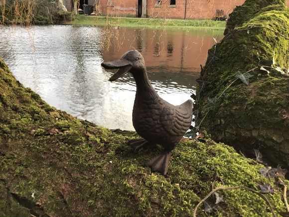 CAST IRON SMALL HAPPY DUCK GARDEN ORNAMENT